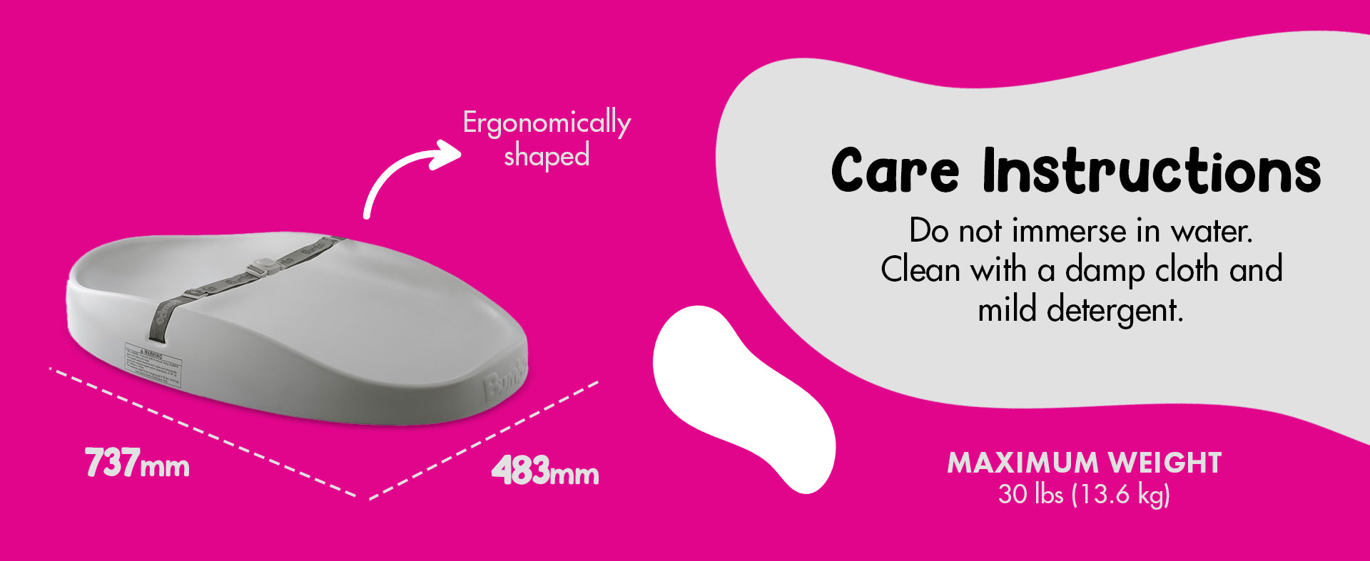 Bumbo Changing Pad Cleaning and Care, Wipe Clean, Wipeable, Easy to clean, Lightweight, Ergonomic design, downward slope for easy cleanup