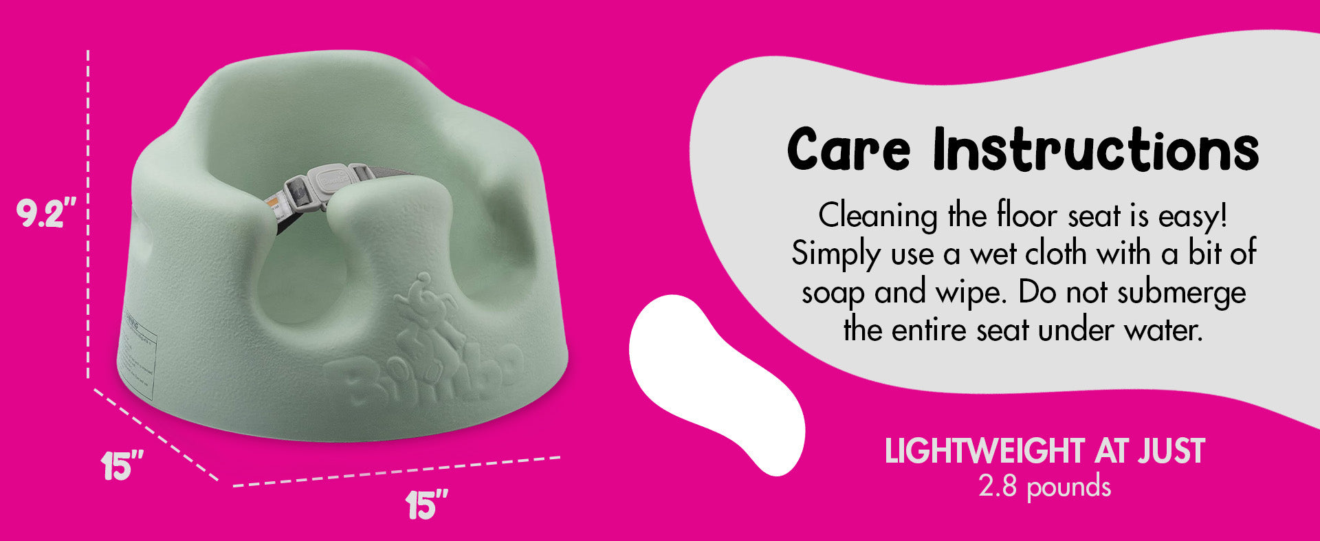 Bumbo Floor Seat Cleaning and Care, Wipe Clean, Wipeable, Easy to clean, Lightweight