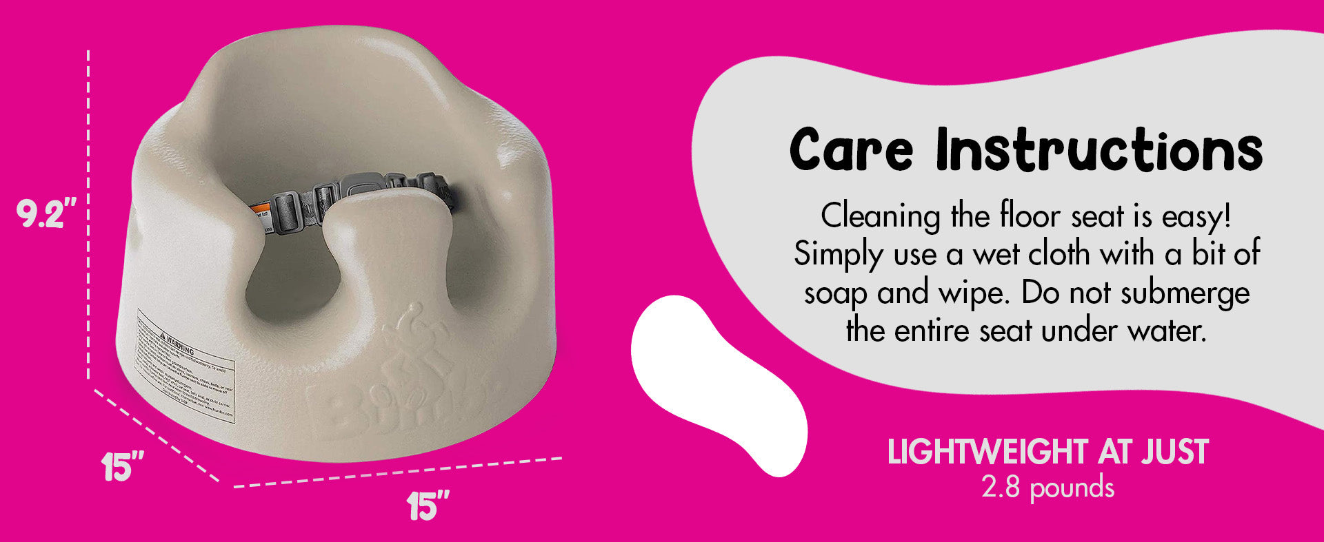 Bumbo Floor Seat Cleaning and Care, Wipe Clean, Wipeable, Easy to clean, Lightweight